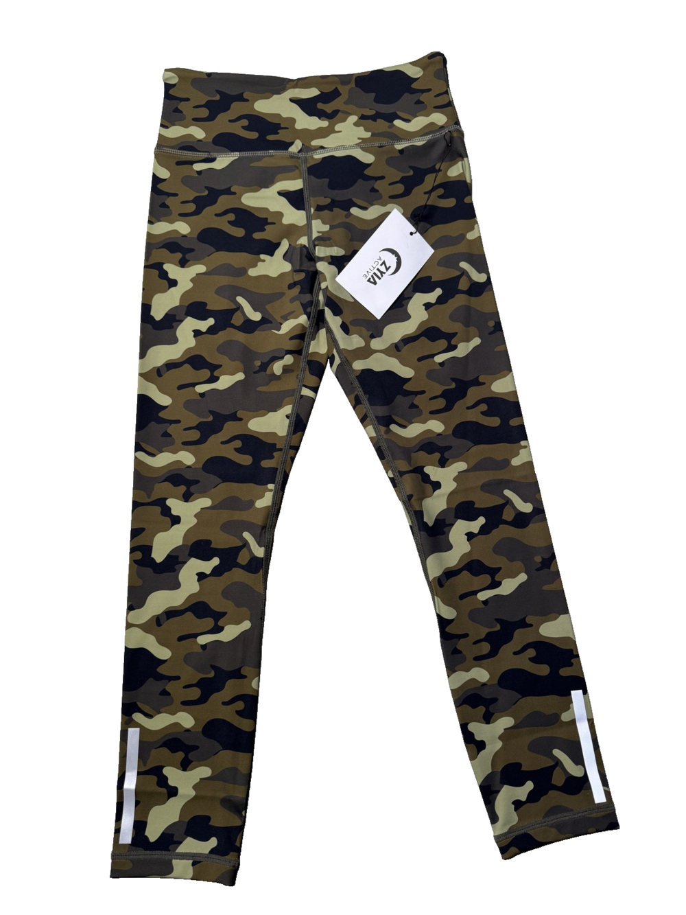 Zyia Active Leggings Womens 4 Green Camo Mid Rise Reflective 7/8 Snug Athletic